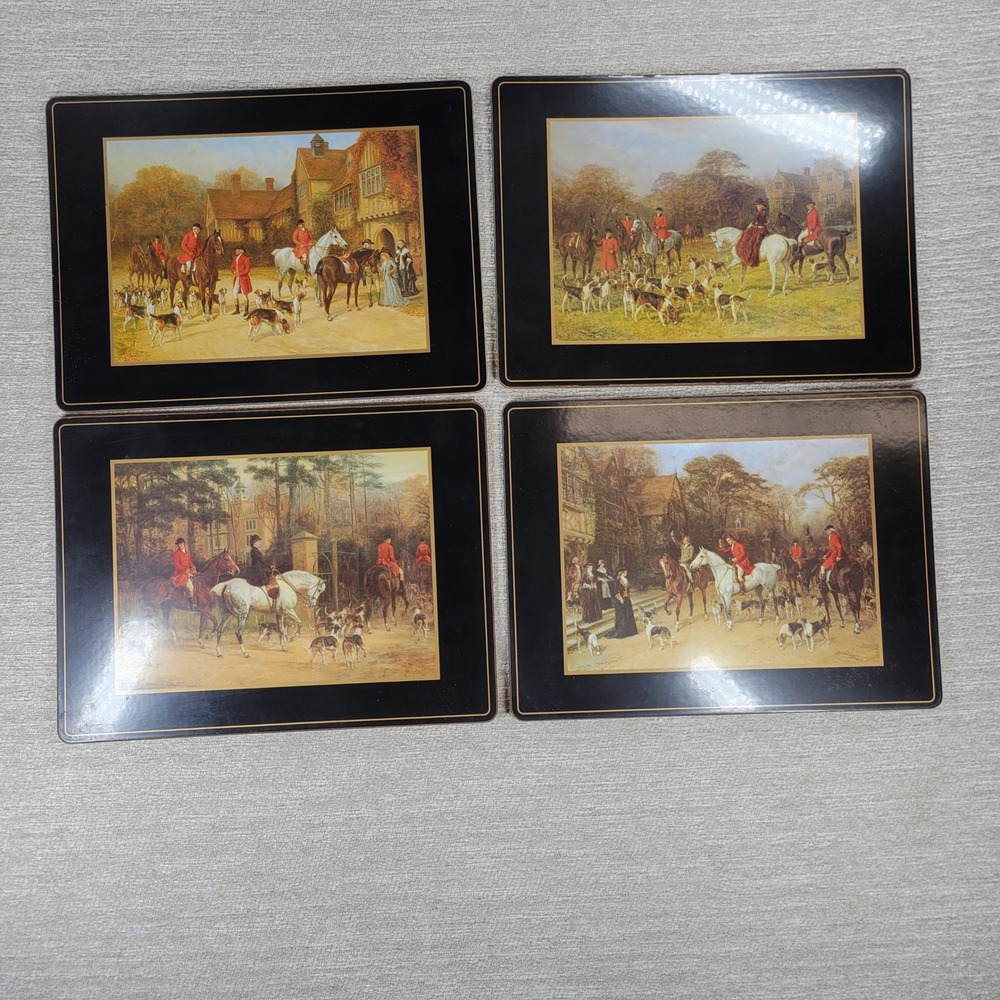 VTG Pimpernel Tally Ho Placemats Set 4 Fox Hunt Cork Back Horses England Hunting